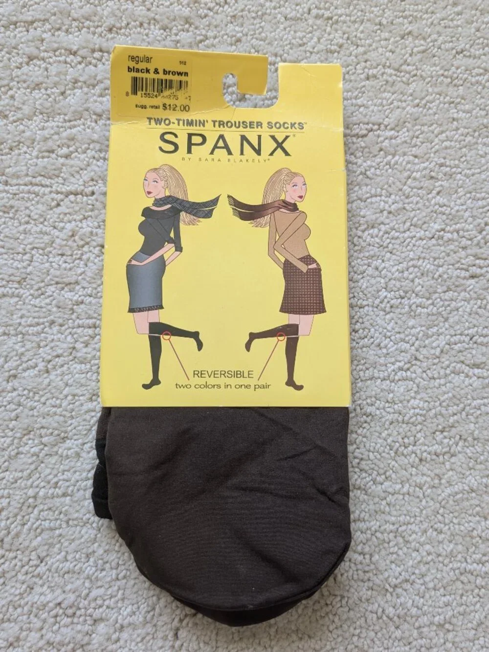 NEW Spanx Reversible Black or Brown Coolmax Two Timin' Trouser Socks Women's nwt